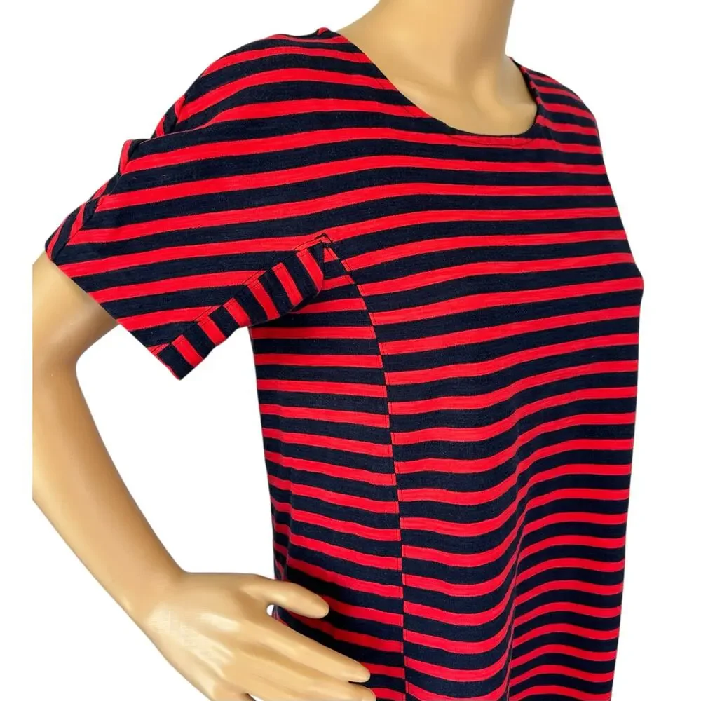 J. Crew Striped T-Shirt Dress Red Navy Short Sleeve C6514 Size S